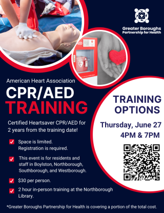 CPR/AED Training Flyer - June 27th 4pm and 7pm. Registration is required.